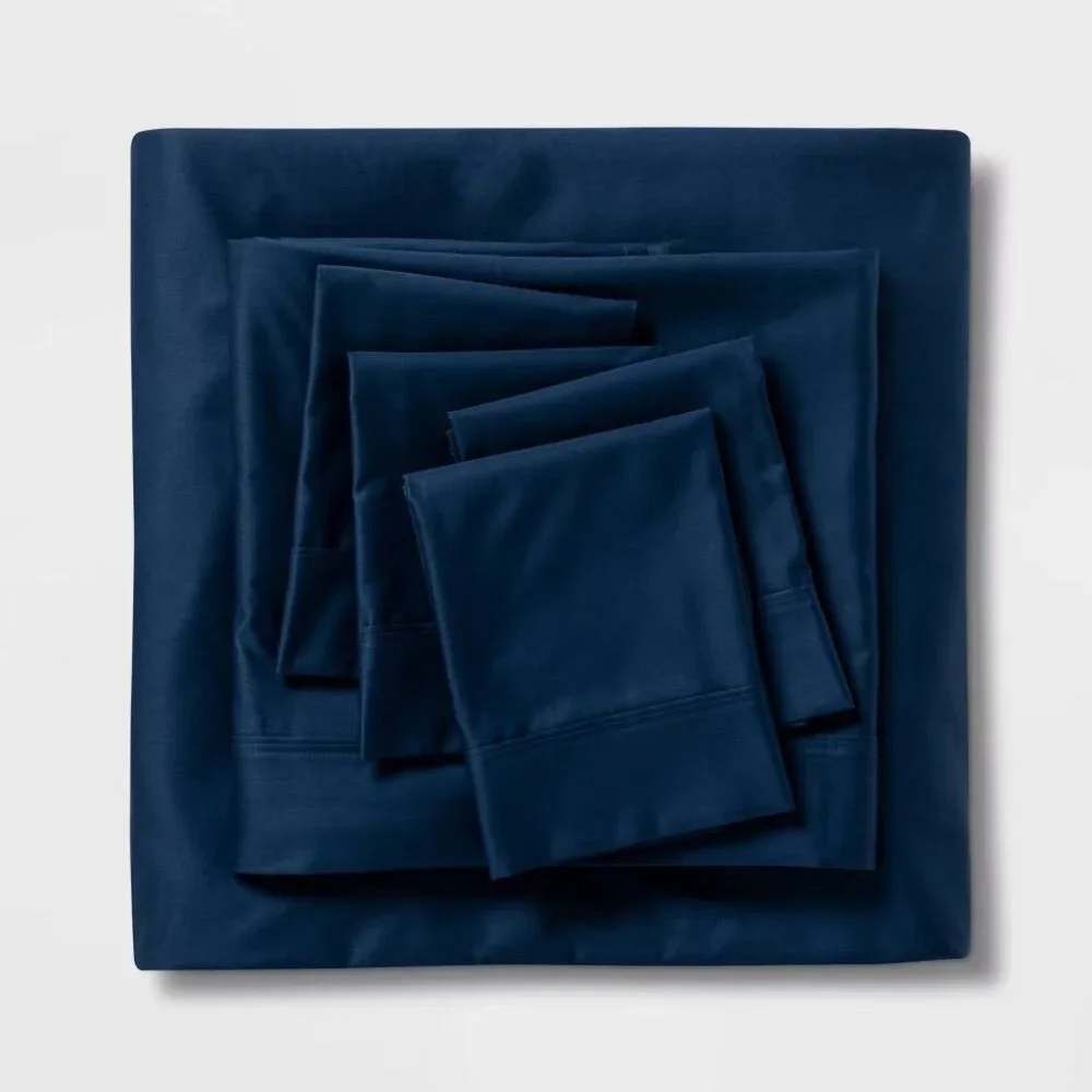 NEW 6pc 800 Thread Count Hotel Sateen Solid Sheet Set - Threshold Graphite Blue